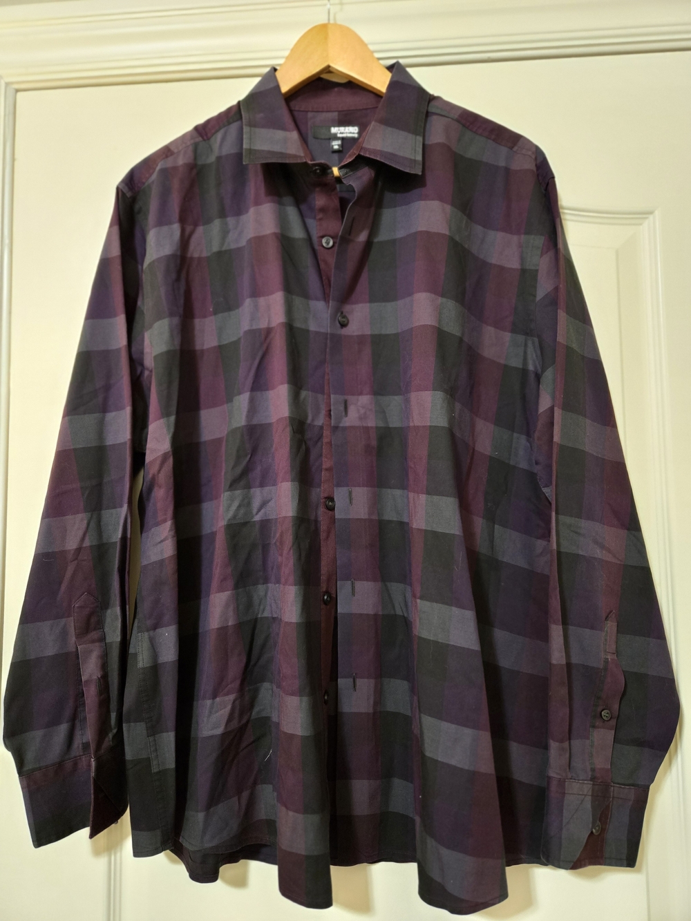 Murano Liquid Luxury Men's Purple and Gray Plaid Button-Down Shirt Cotton
